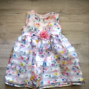 🩷 3T White With Pink Blue Butterfly Flowers Spring Dress Lined Wonder Nation